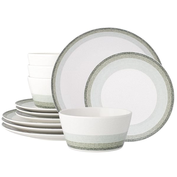 Noritake Colorscapes Layers Sage Porcelain 12-Piece Coupe Dinnerware Set, Service for 4