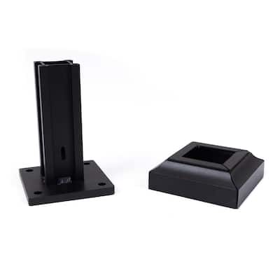 2 in. x 2 in. Black Metal Flange Mount Kit for Privacy Screen Post