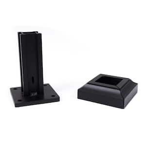 2 in. x 2 in. Black Metal Flange Mount Kit for Privacy Screen Post
