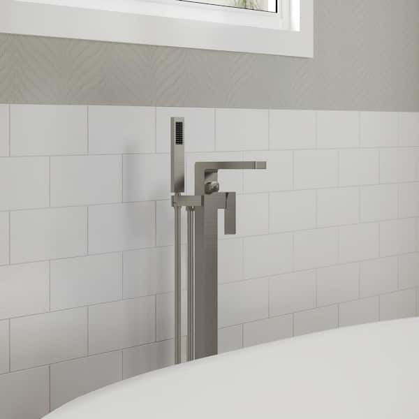 2-Handle Floor Mount Freestanding Tub Faucet Claw Foot Tub Faucet Bathtub Filler with Hand Shower in Brushed Nickel