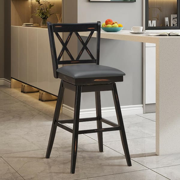 Set of 4 42.5 in. Barstools Swivel Bar Height Chairs with Rubber Wood Legs Black
