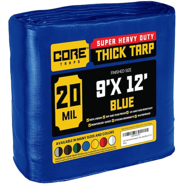 CORE TARPS 9 ft. x 12 ft. Blue 20 Mil Heavy Duty Polyethylene Tarp, Waterproof, UV Resistant, Rip and Tear Proof
