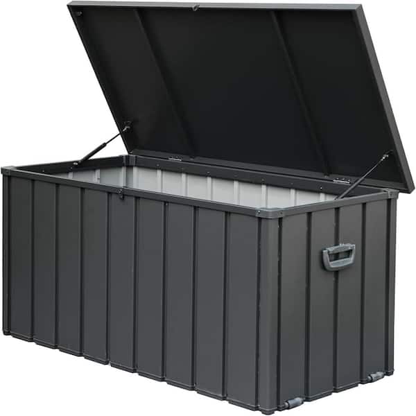 PARASOLAR 120 Gal. Large Dark Gray Steel Outdoor Deck Box with Wheels