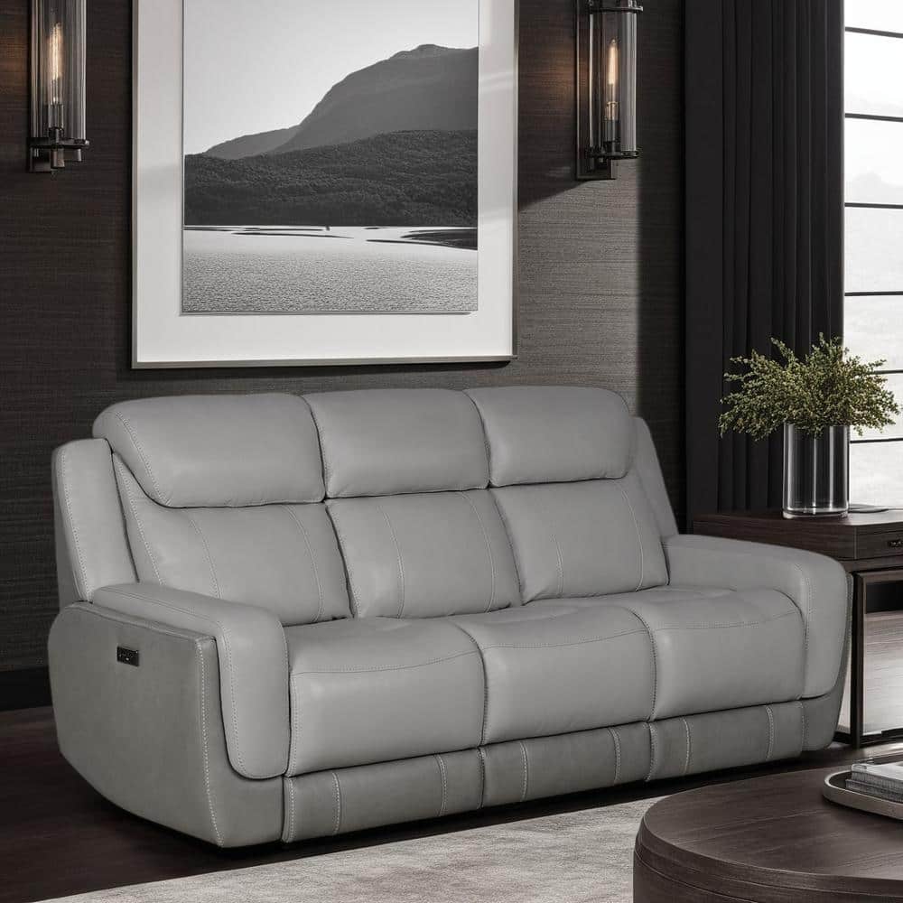 Rosalyn 87" Gray Faux Leather Reclining Sofa with Cup Holders