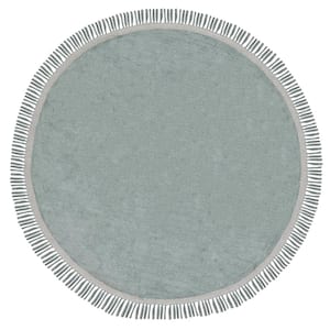 Easy Care Teal/Ivory 4 ft. x 4 ft. Machine Washable Border Solid Color Round Area Rug