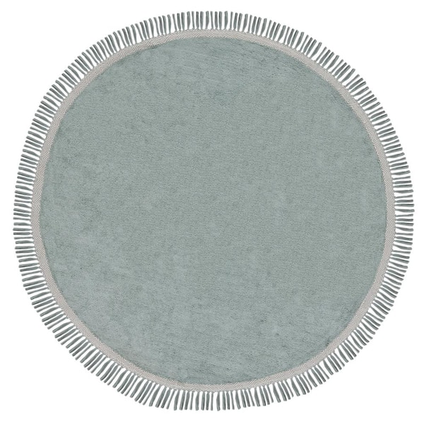 SAFAVIEH Easy Care Teal/Ivory 4 ft. x 4 ft. Machine Washable Border Solid Color Round Area Rug
