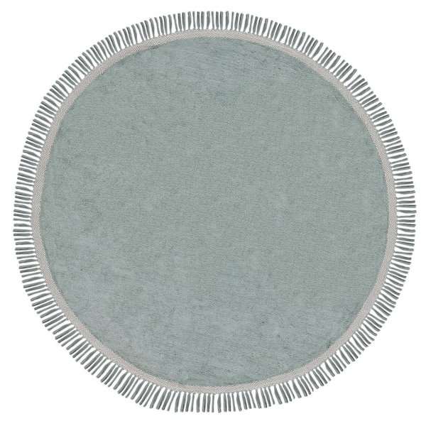 SAFAVIEH Easy Care Teal/Ivory 5 ft. x 5 ft. Machine Washable Border Solid Color Round Area Rug