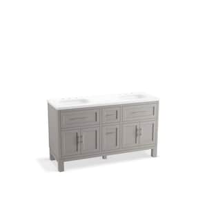 Quo 60 in. W x 21 in. D x 36 in. H Double Sink Freestanding Bath Vanity in Mohair Grey with Pure White Quartz Top
