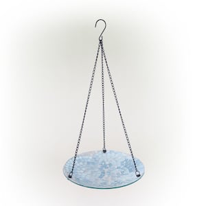 10 in. Round Glass Mosaic Hanging Birdbath, Blue