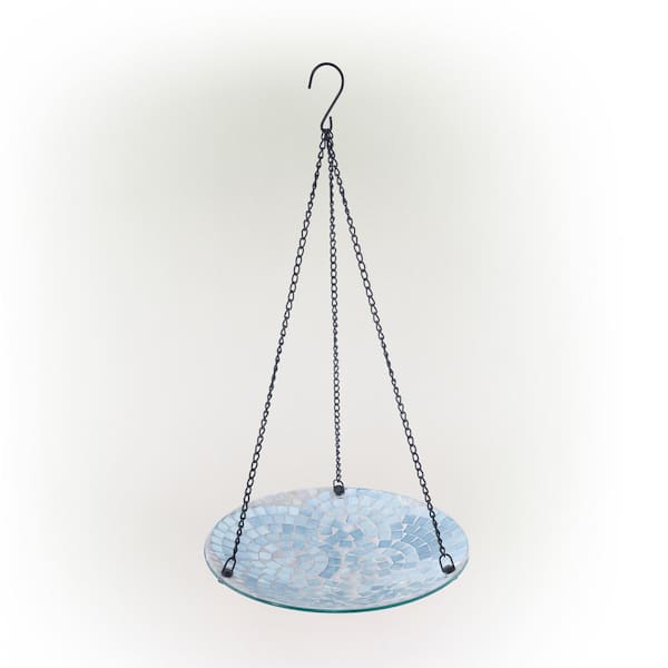 Alpine Corporation 10 in. Round Glass Mosaic Hanging Birdbath, Blue
