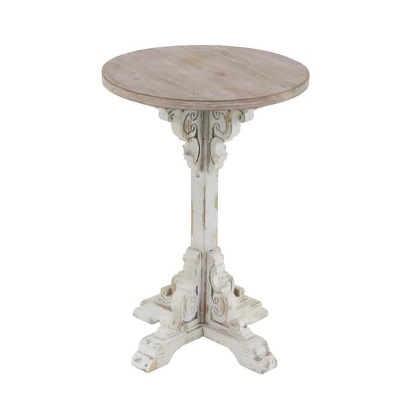 White carved deals side table