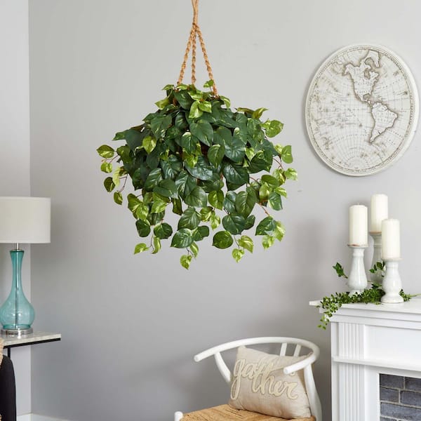 Nearly Natural Artificial Pothos Hanging Basket Silk Plant 6517
