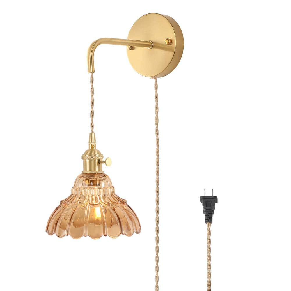Retro 4.72 in. 1-Light Gold Plug-in Vintage Smart Home Wall Sconce with Lil