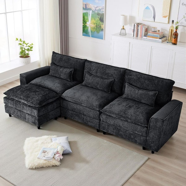 ゆう♡ Allwex 130 in. Square Arm Modern 8-Piece Plush Corduroy U