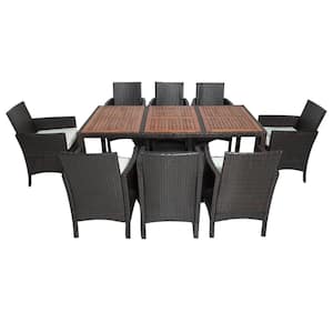 9-Piece Wicker Outdoor Dining Set with White Cushions