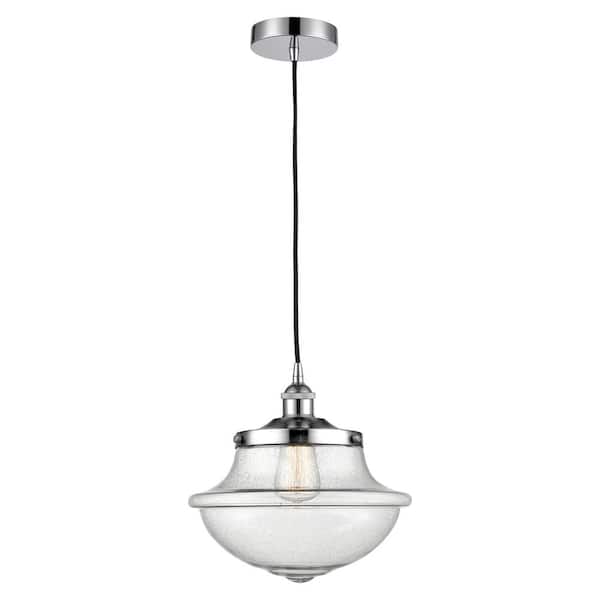Innovations Oxford 100-Watt 1 Light Polished Chrome Shaded Mini Pendant Light with Seeded glass Seeded Glass Shade