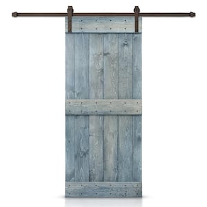 Mid-Bar 32 in. x 84 in. Denim Blue Stained DIY Wood Interior Sliding Barn Door with Hardware Kit