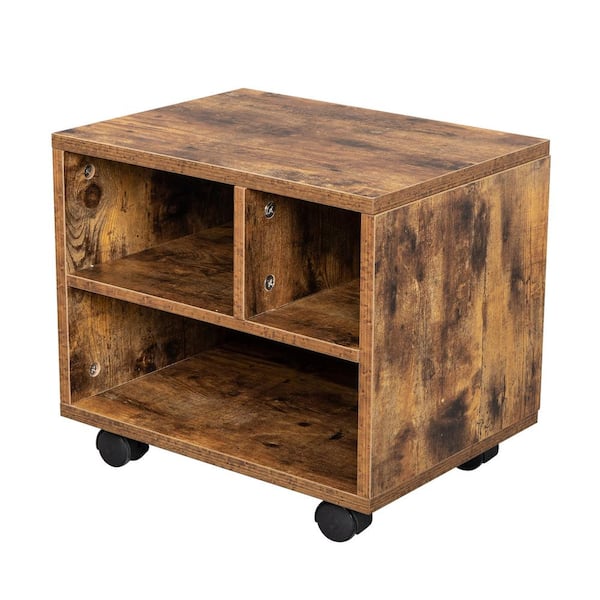 Outopee Antique Wood Color File Cabinet with 3-Shelves and 4-Wheels