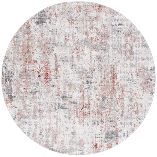 SAFAVIEH Vogue 7 ft. x 7 ft. Rust/Gray Distressed Tile Round Area Rug ...