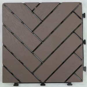 Herringbone Pattern 12 in. x 12 in. Plastic Deck Tile in Chocolate (9-Piece)