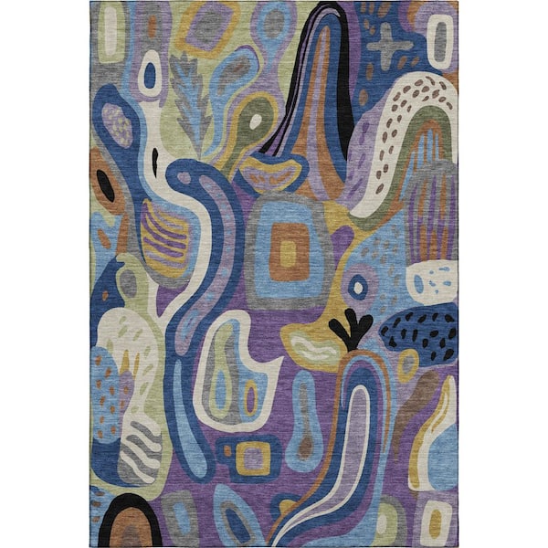 Mayfield Premium Machine Washable Abstract AMF2488 Purple 9 ft. x 12 ft. Area Rug
