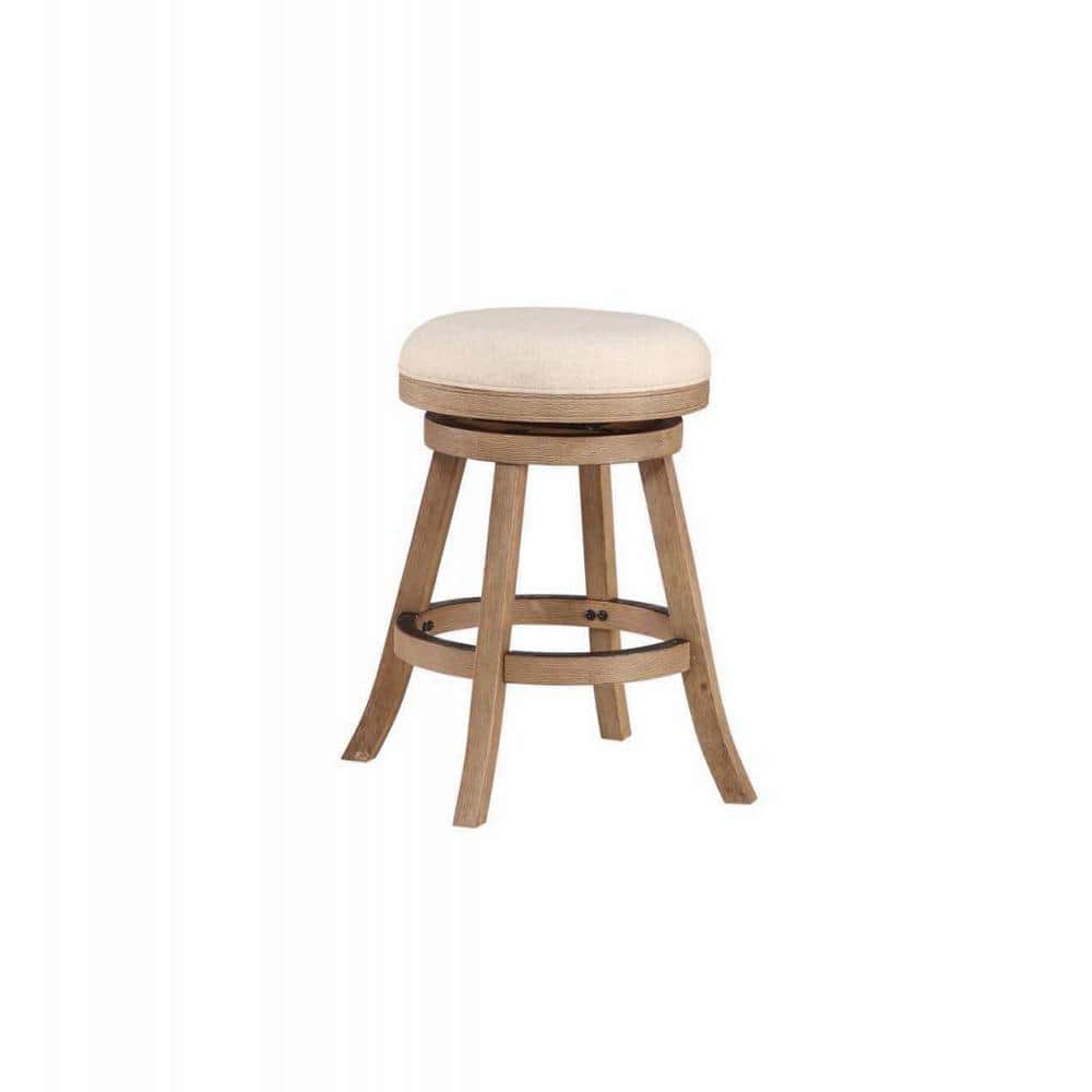 24" Driftwood Backless Swivel Counter Stool with Linen Seat