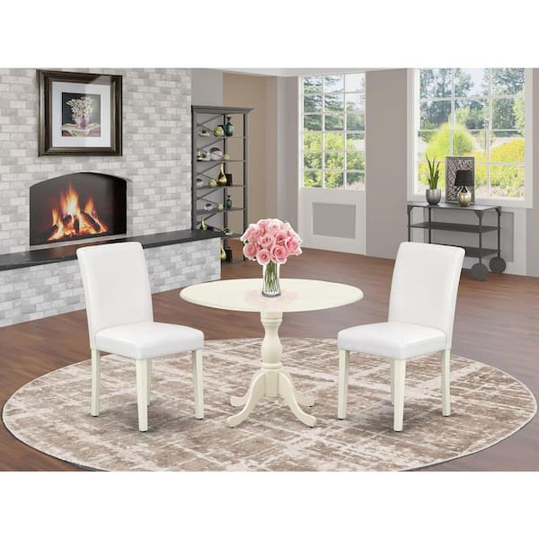 HOME IMPORTS EMPORIUM 3-Piece Linen White Finish Solid Wood Top-Upholstered Dining Room Set with Dropleaf (Seats-4)