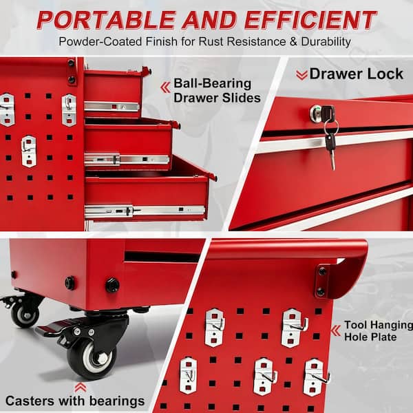 Red 31.26 in. H 7-Drawer Tool Storage Cabinet on Wheels for Garages, Warehouses, Repair Shops (Full Assembly Required)