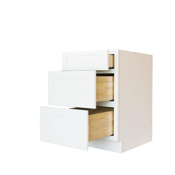 Bremen Ready to Assemble 21x34.5x24 in. Shaker Base Drawer with 1 Standard Drawer with 2 Deep Drawers in White Bremen Ready to Assemble 21x34.5x24 in. Shaker Base Drawer with 1 Standard Drawer with 2 Deep Drawers in White