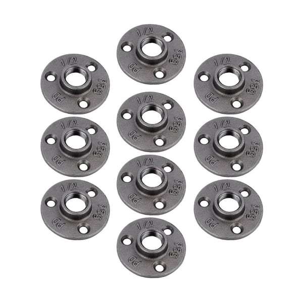 PIPE DECOR 1/2 in. x 2.5 in. Black Iron Round Mini Floor Flange Fitting (10-Pack)