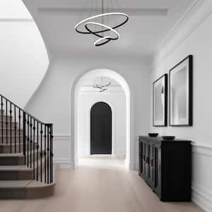 23.62 in. 120 watt 3 Ring Modern Tiered Black Integrated LED Semi-Flush Mount Ceiling Light for Dining room, Bedroom
