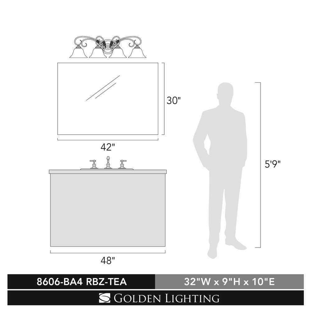 Homestead Transitional Rubbed Bronze 4-Light Vanity with Tea Stone Glass