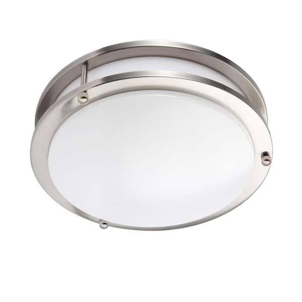 12 in. Brushed Nickel Dimmable LED 3000K Warm White Flush Mount Light Fixture