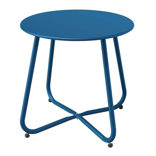 MEOOEM 18 in. Outdoor Side Table Round End Table Accent Table for Bistro Balcony Apartment, Blue