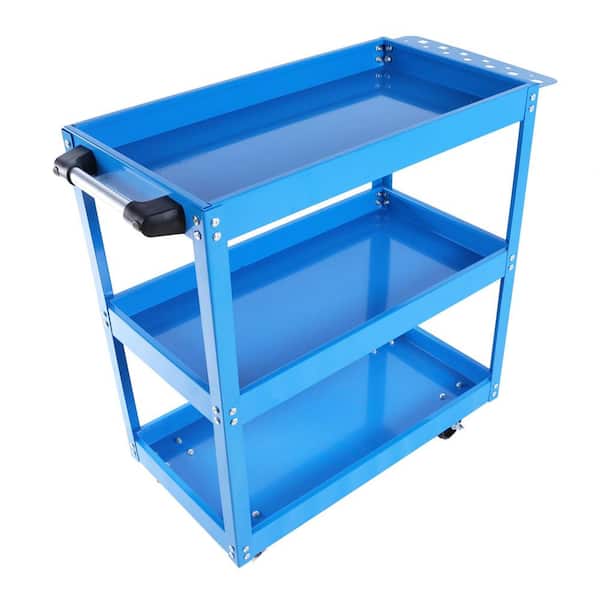 Otryad 3 Tier Tool Cart on Wheels 450 lb. Heavy-Duty Steel UtilityCart with Lockable Wheels for Kitchen Garage Warehouse, Blue