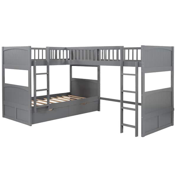 Qualfurn Gray Twin Size Bunk Bed With 2, How To Attach Bunk Beds Together