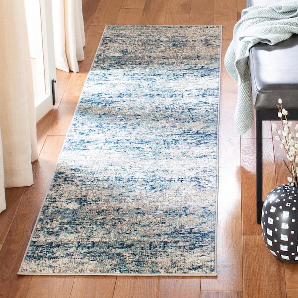 Madison Gray/Blue 2 ft. x 12 ft. Abstract Gradient Runner Rug