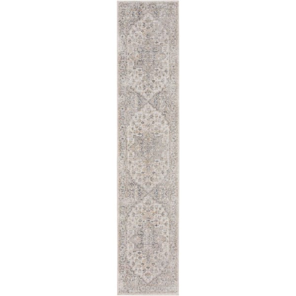 Astra Machine Washable Silver Grey 2 ft. x 10 ft. Distressed Traditional Kitchen Runner Area Rug