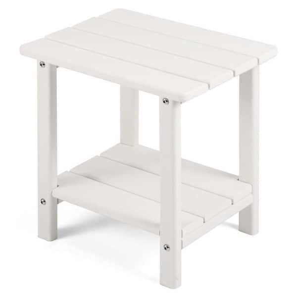 Unbranded Pure White Plastic Outdoor Side Table with Storage Shelf for Patio, Pool, Porch