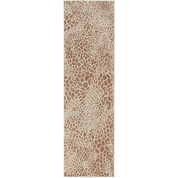 Nourison Desire Camel Silver 2 ft. x 8 ft. Animal Print Contemporary Runner Area Rug