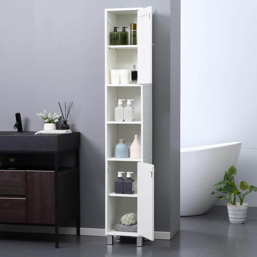 White Tall Minimalist Storage Cabinet with Adjustable Shelving