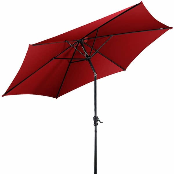 Costway 10 ft. Market Solar Tilt Patio Umbrella in Burgundy