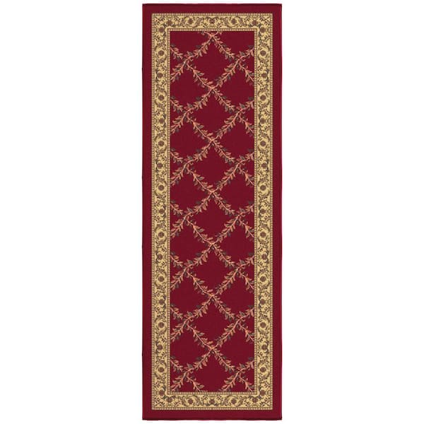 Ottomanson House Collection Non-Slip Rubberback Trellis Design 2x5 Indoor Runner Rug, 1 ft. 8 in. x 4 ft. 11 in., Red Trellis