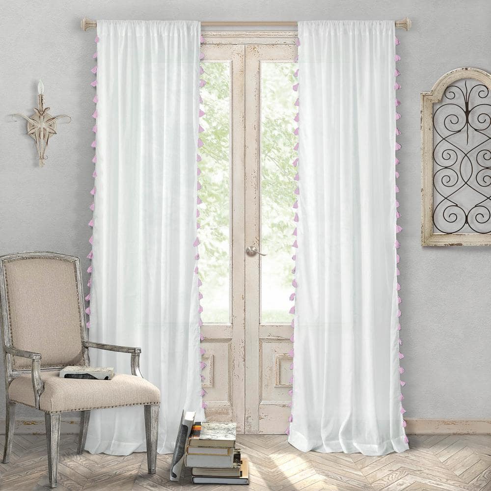 Elrene Bianca Semi Sheer Window Curtain With Tassels 21192blh The Home Depot