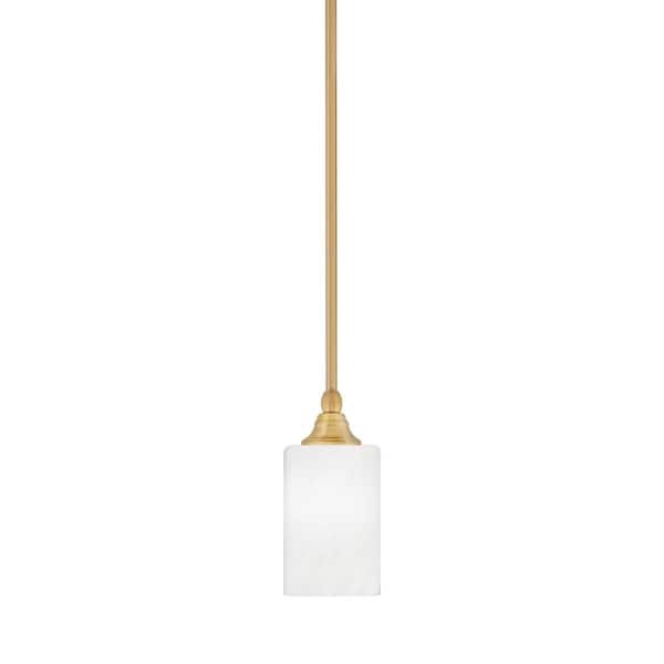 Unbranded Sparta 100-Watt 1-Light New Age Brass Shaded Pendant Light Mini Pendant with White Marble Glass and No Bulb Included