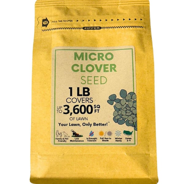 Micro Clover Seed 1 Lb, Organic Coated, Eco-Friendly, Low Growing, Low Maintenance, Zipper Pouch