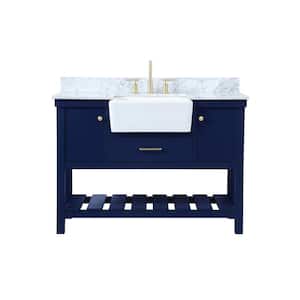 Simply Living 48 in. W x 22 in. D x 34.125 in. H Bath Vanity in Blue with Carrara White Marble Top
