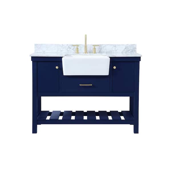 Unbranded Timeless Home 48 in. W x 22 in. D x 34.13 in. H Bath Vanity in Blue with Carrara Marble Top with White Basin