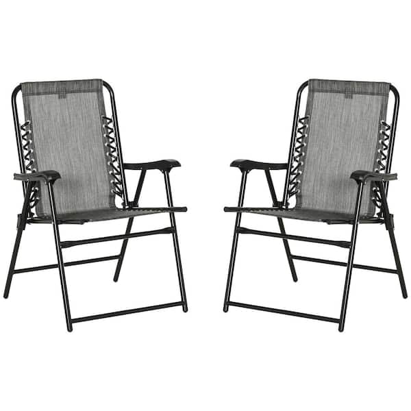 Otryad Set of 2 Gray Metal Folding Lawn Chairs Portable Outdoor Patio Chairs with Mesh Fabric and Anti-Slip Foot Pads