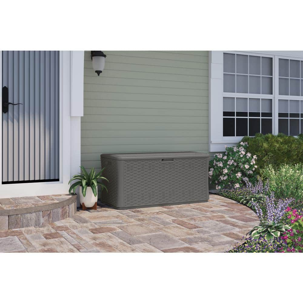 134 Gallon Stoney Gray Wicker Pattern Deck Box